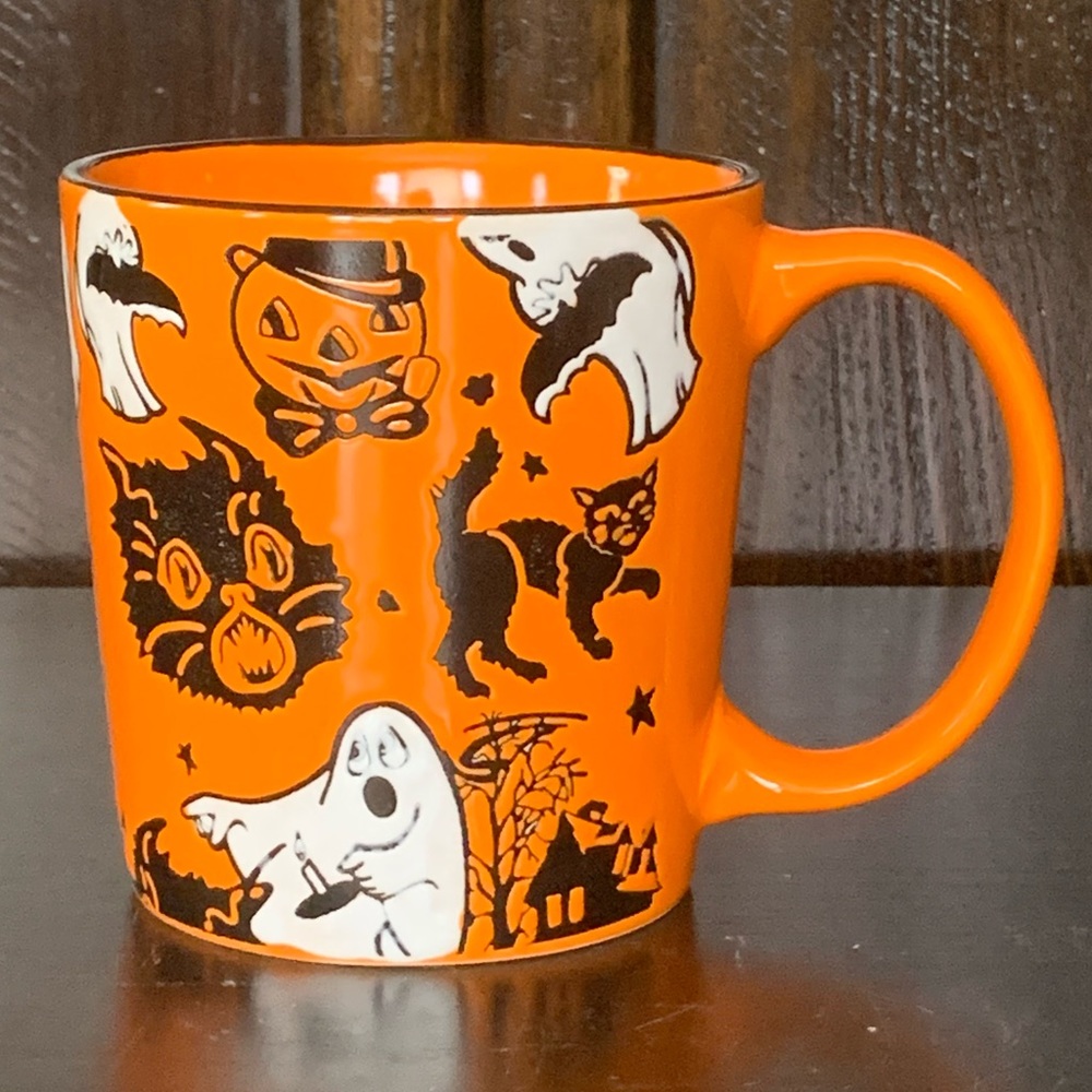 Black Cat Ghost Haunted House Dapper Jack O’Lantern Vintage Style Halloween Mug